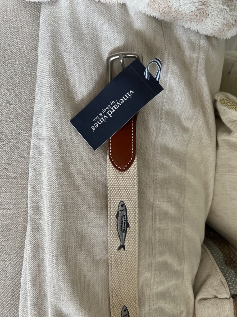 Vineyard Vines Brown Leather Belt with White Stitching